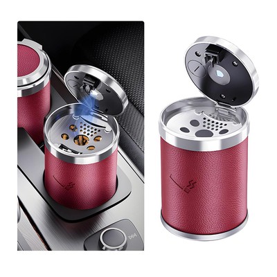 Portable Car Ashtray with Lid LED Light Smokeless Durable Stainless Steel Red 