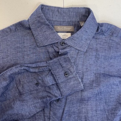 Daniel Cremieux Signature x Albini 100% Linen Shirt Mens L Blue LS Preppy Beach