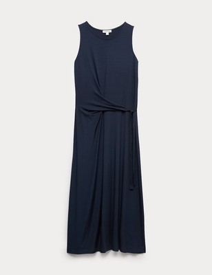 M&S - Jaeger Damen Viskose Pencil Midi ärmelloses Kleid in Navy