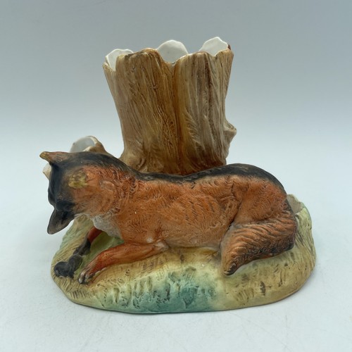 ANTIQUE CIGAR CIGARETTE MATCH HOLDER WITH STRIKER OF A FOX AMONG TREES