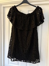 Papaya Black Floral Lace Lined Short Mini Dress, UK 14