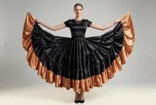 Satin Ruffle 25 Yard Two Tone Skirt 4 Tiered Belly Dance Flamenco Gypsy Costume