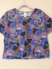 Women  s Disney Winnie The Pooh Eeyore Print Scrub Top Size L