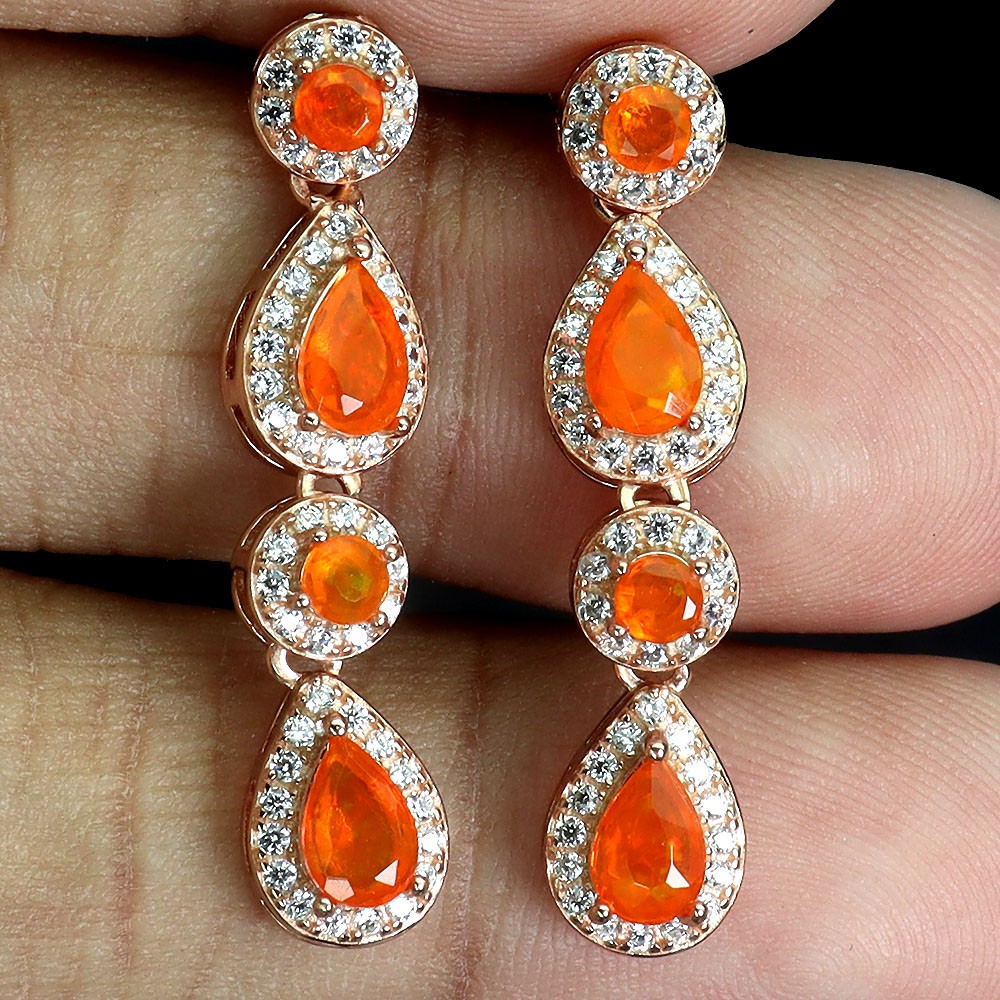Pendientes De Plata Esterlina 925 Ópalo Naranja De 6x4mm Joya De Piedra Natural