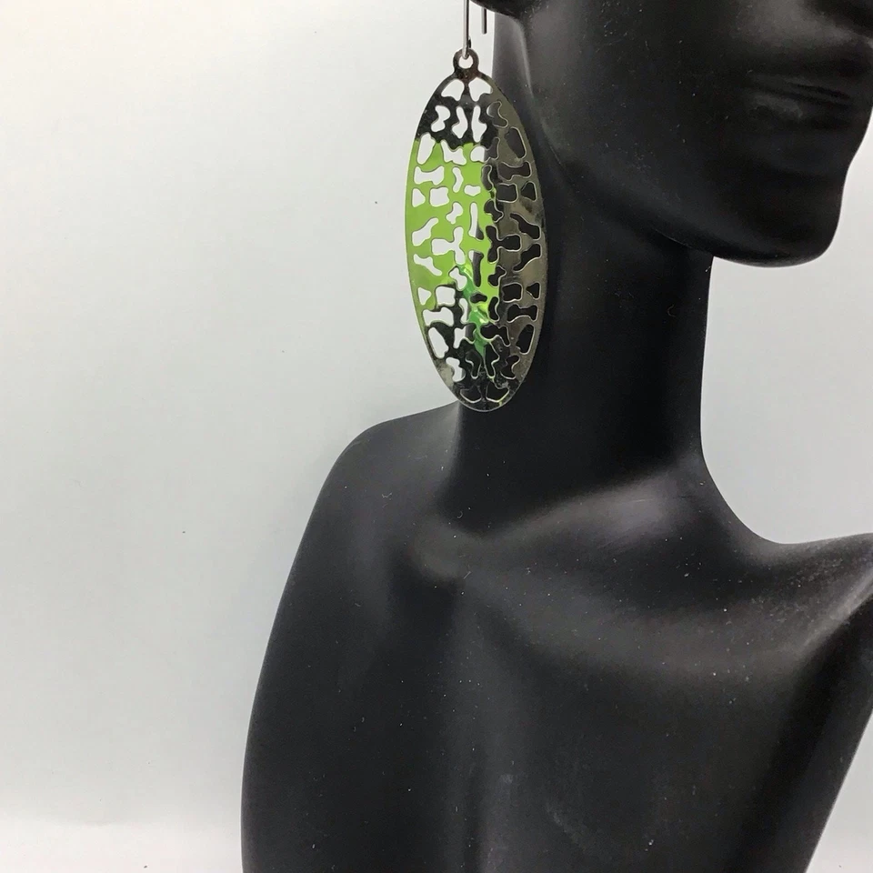 纯银椭圆形镂空吊坠耳环钩 5.3 克现代抽象设计 — 第 4/4 张图片