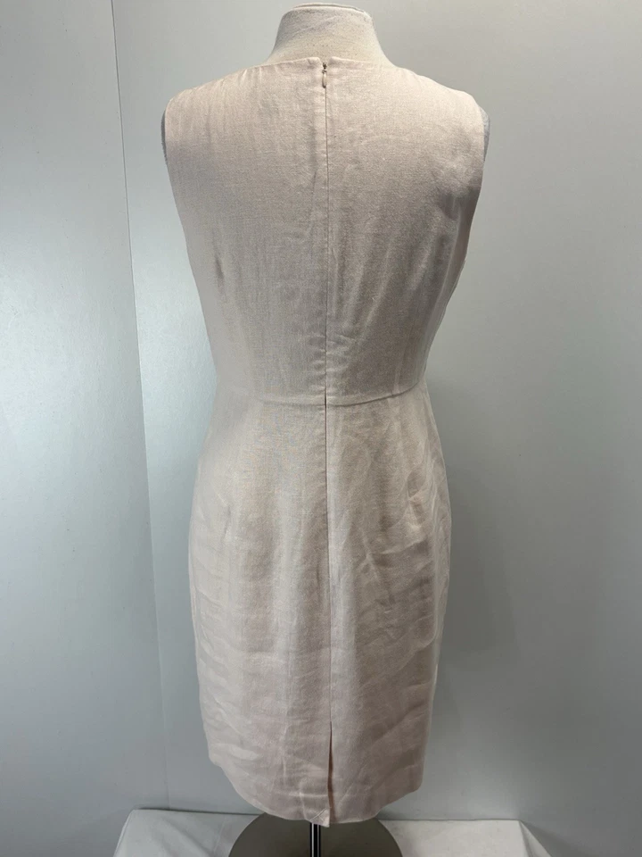 J. Vestido Vaina Crew Lino Drapeado Nudo Talla 12 Para Mujer Rosa Pálido Sin Mangas Carrera Foto 3 de 4