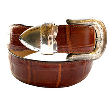 Vintage Ann Taylor Croc Print Brown Leather Womens Belt Size XS S Western 24-27"