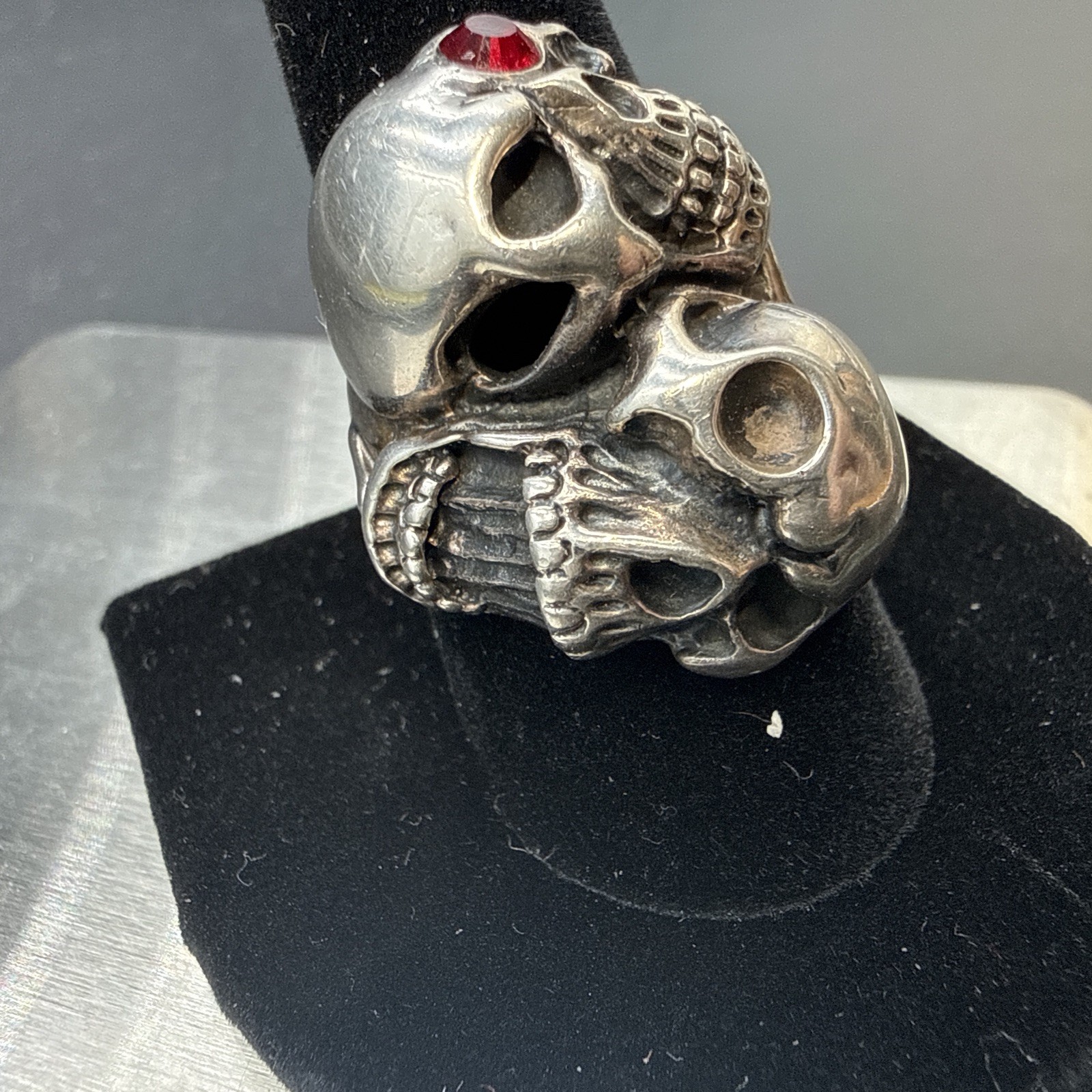 Biker Two Skull Ring Solid 925 Sterling Silver Sz… - image 10