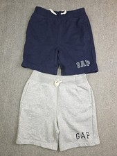 Gap Kids Relaxed Fleece Medium Logo Pull-On Drawstring Shorts Blue Gray Lot Of 2