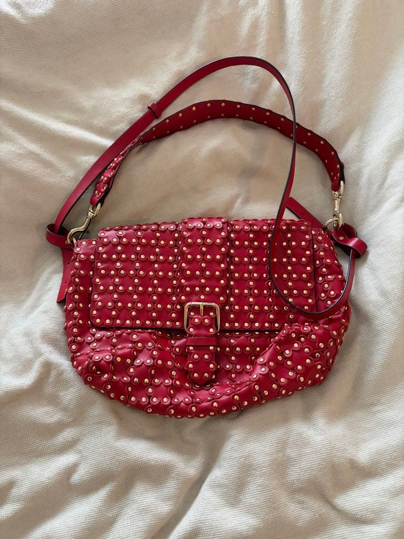 Rojo Valentino Bolso de Hombro Monedero Floral Cutwork Tachuelas Rojo Auténtico