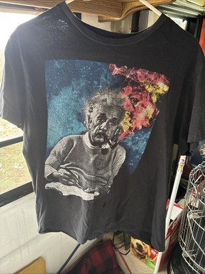 Albert Einstein Smoking Pipe Cosmic Smoke Graphic Tee Black medium 