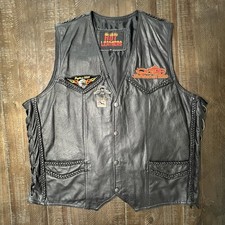 Leather Sleeveless Biker Vest Vintage Size X-Large w/ Patches Pins