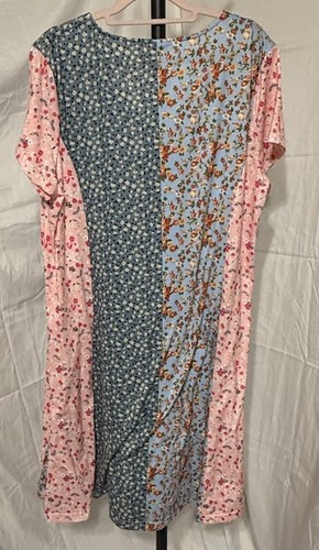 Mini Abito Boho Fiori Manica Corta XLarge Elasticizzato Patchwork Blu Rosa - Foto 4 di 11