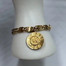 Vintage Order of the Amaranth Bracelet Crown Charm Gold Tone Scroll Snail Chain