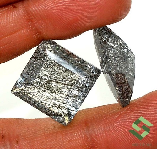 Par de piedras preciosas sueltas facetadas de cuarzo rutilo natural de 18x18 mm 43,10 CTS - Imagen 7 de 8