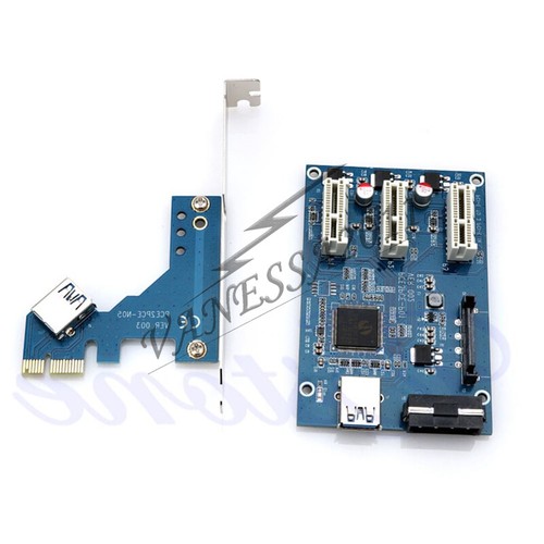 1PC PCI-e Express 1X to 3 Port 1X Switch Multiplier HUB Riser Card+USB Cable - Picture 2 of 3