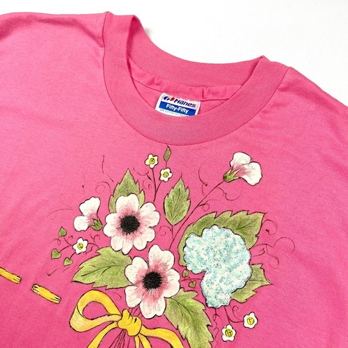 Camiseta Hanes Fifty Fifty Vintage Grande 42-44 Puntada Única Rosa Flores Rosa - Imagen 14 de 24