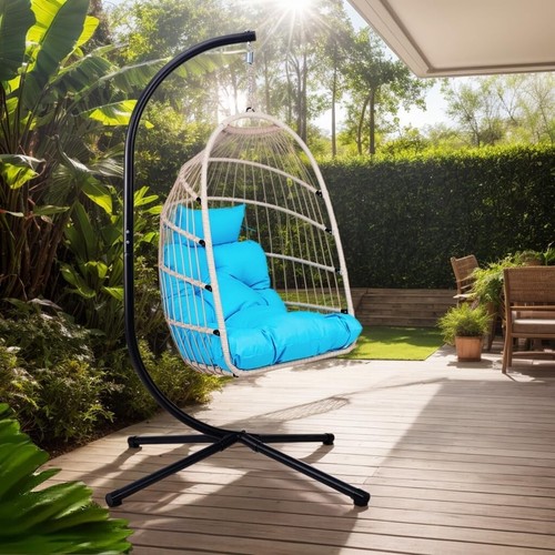 Swing Egg Chair with Stand Foldable Hanging Egg Chair Light blue - Picture 2 of 8