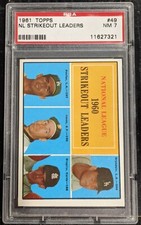 1961 Topps Strikeout Leaders Sandy Koufax Don Drysdale 49 Jones Broglio PSA 7 NM
