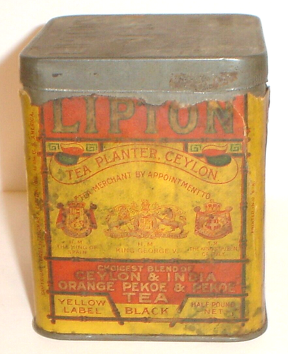 Vintage Lipton Tee quadratische Dose/Metalldose mit Papieretikett & geprägtem Deckel antik - Bild 2 von 6