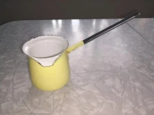 Vintage Enamel Smelting Pot/ Ladle Made In Poland Huta Silesia Yellow
