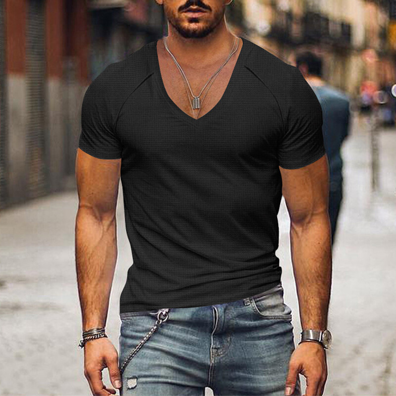 Mens T Shirts Summer Tops Short Sleeve Fashion Beach V Neck Pullover Casual Tees