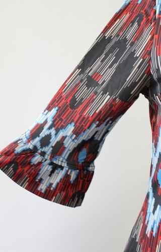 Aryeh Black Red Blue Ikat Geometric Print 3/4 Sleeve Tunic Shift Dress Size S - Picture 3 of 6
