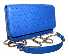 New Stuart Weitzman Lasercut Blue Premium Leather Silver Box-chain Crossbody Bag