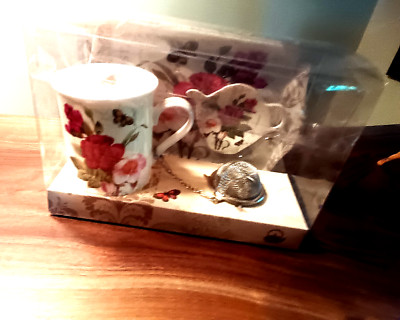 NUOVA R2S - FLORAL o noMUG TEA SET W MELAMINE TRAY, TEABAG HOLDER, S/S TEABALL