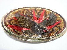 1980s EAGLE with REAL FEATHERS BELT BUCKLE MADE USA GOLD METAL RESIN VINTAGE 6