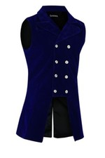 Men's Double Breasted GOVERNOR Vest Waistcoat VTG Brocade Gothic Steampunk/Blue