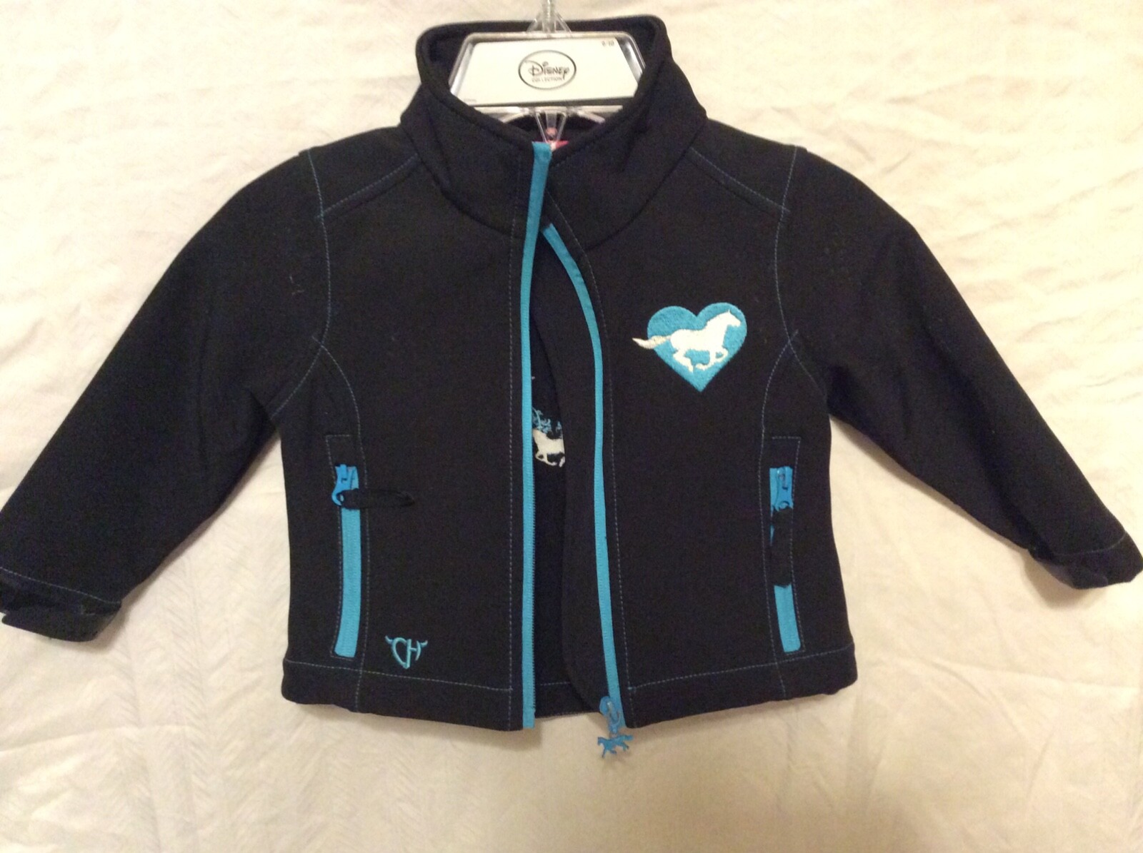 PONY Giacca invernale Cowgirl Hardware Nera con cavalli turchesi e cuore taglia 3T