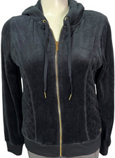 Calvin Klein Women's Hoodie - Velour Golden Zip - Black - Size S - Designer