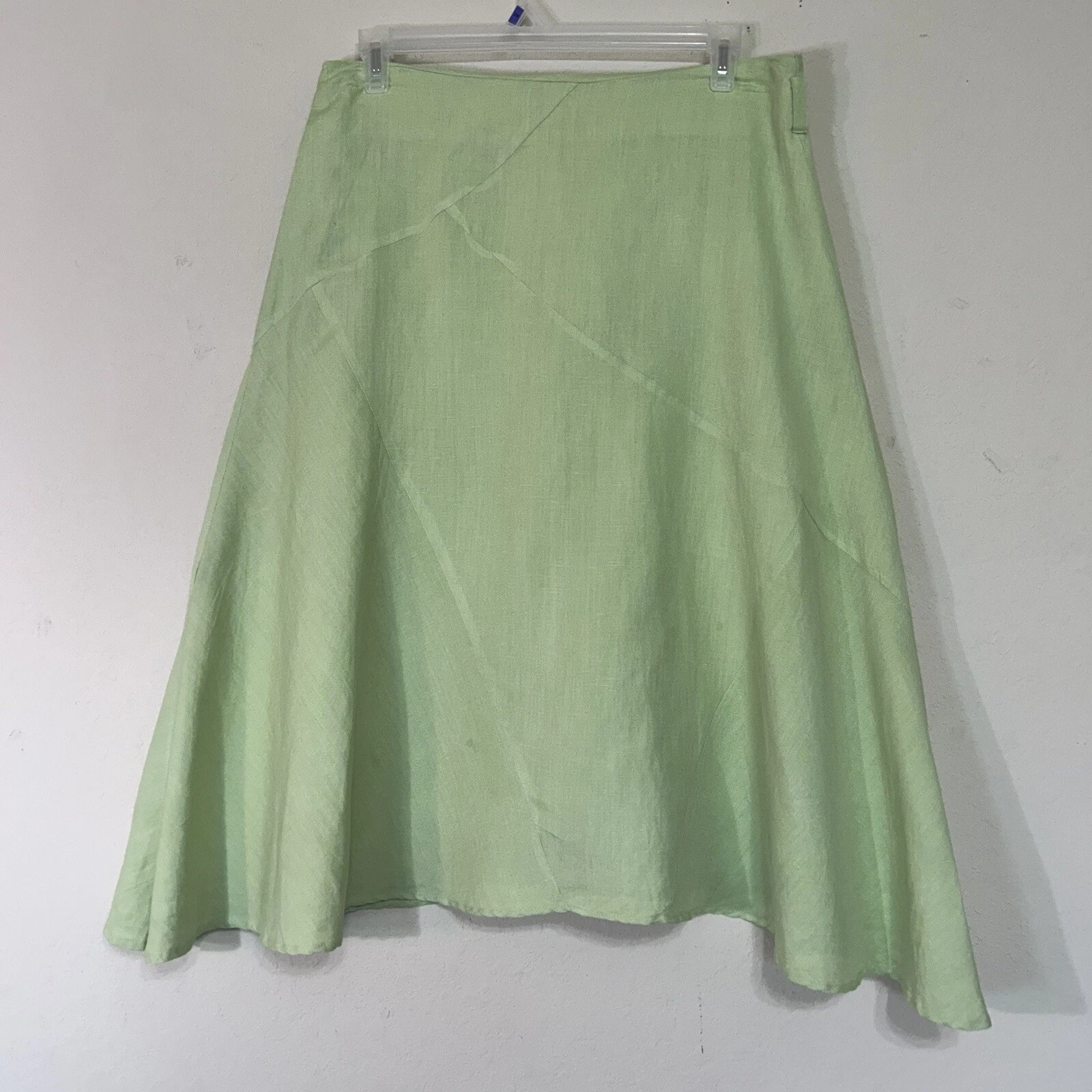 Appraisal Skirt Women’s Size 12 Green Linen/Rayon Lined Below Knee Flared Y2K