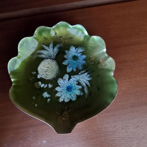 Vintage Sascha Brastoff Enamel on Copper 5-1/2" Tray Signed MCM