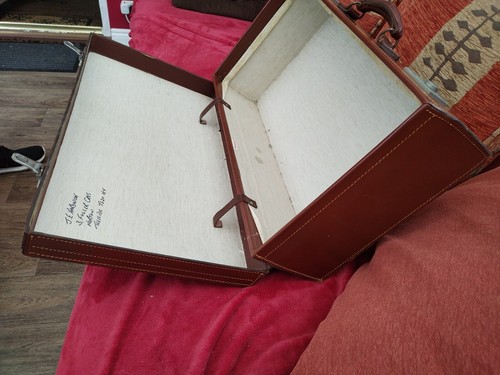 Vintage Large Pendragon Genuine Brown Leather Suitcase 1930s/ 40s - Picture 22 of 24