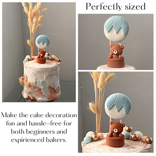 Teddy Bear On Ballon Cake Topper Edible Fondant Baby shower Birthday Decorations - Picture 6 of 8