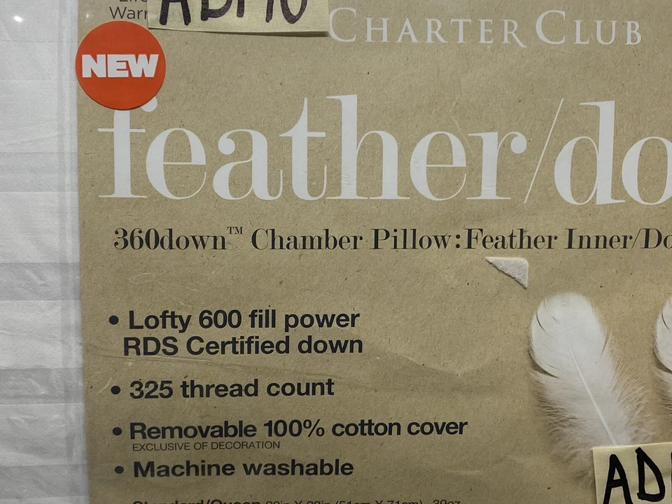 Charter Club 360 Chamber Feather Down Standard Pillow Medium / Firm Density New - Image 4 of 4
