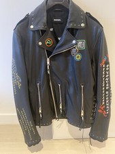 DIESEL Leather Riders Jacket Embroidery Electroharmonix Tiger Size M
