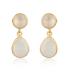 Teardrop White Chalcedony Earrings 925 Silver Gold Plated Gemstone Jewelry