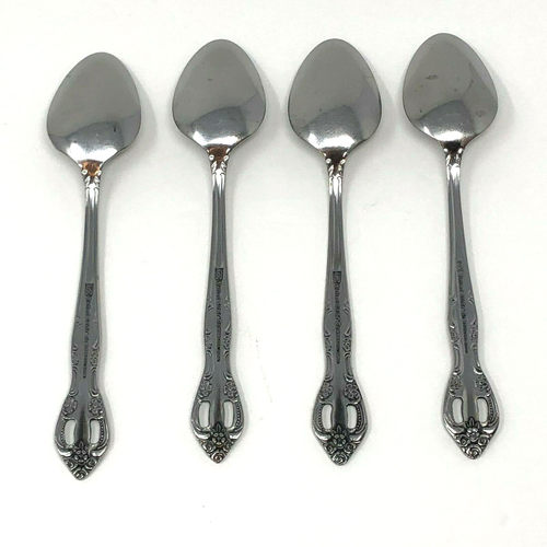 United Silver Stainless Acadia Glossy Pierced Teaspoons Set of 4 Japan - Picture 3 of 4