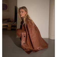 Frame Denim Nwt Crocodile-embossed Leather Trench Coat Size Large