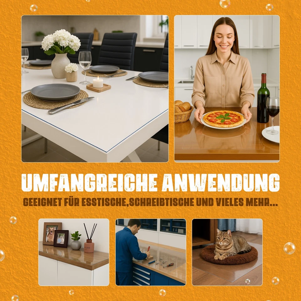 Tischfolie PVC Tischdecke Schutzfolie Transparent Wasserdicht Meterware 2mm Dick - Bild 3 von 4