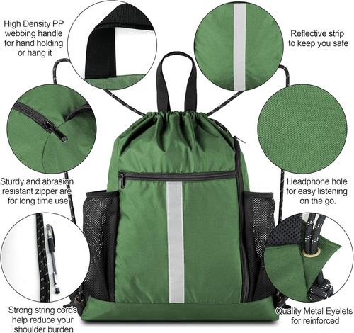 Beegreen Drawstring Backpack Sports Gym Bag with Shoe Compartment and Two Water - Picture 6 of 12