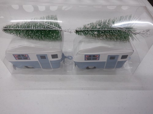 HOBBY LOBBY BLUE TRAILER CAMPER RV 2 PACK CHRISTMAS ORNAMENTS TREE NEW #22213