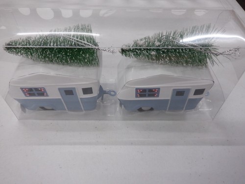 HOBBY LOBBY BLUE TRAILER CAMPER RV 2 PACK CHRISTMAS ORNAMENTS TREE NEW #22213 - Picture 1 of 1