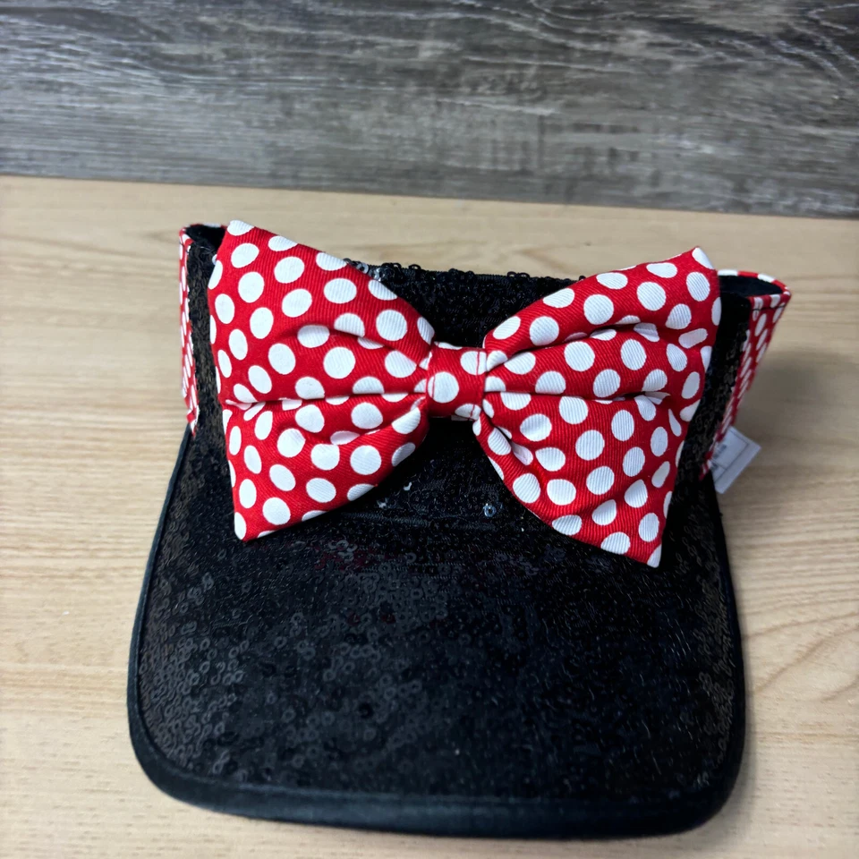 Disney Hat Cap Strap Back Black Visor Minnie Mouse Ear Bow Theme Park Womens - Image 2 of 4