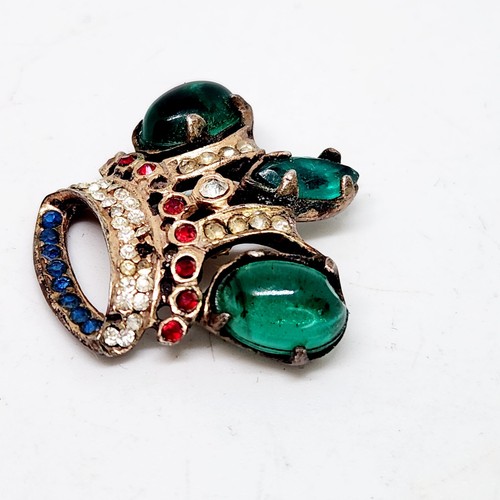 Spilla corona gioiello argento sterling vintage vetro cabachon finto smeraldo Trifari? - Foto 4 di 8