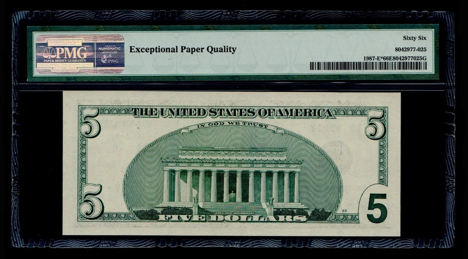 STAR 1999 $5 Federal Reserve Note Richmond PMG GEM UNC 66 EPQ - Image 2 of 2