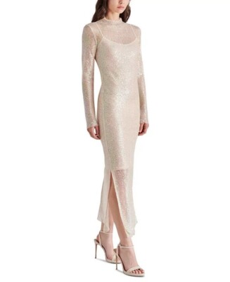 Steve Madden Blakely Sequin Mesh MIDI Dress Women Ivory Beige Size S NEW |  eBay